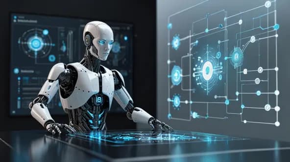 Robot obsługujący panel sterowania z wizualizacją zautomatyzowanych procesów